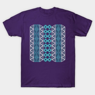 Aztec Pattern Design Blue, Teal and Cream T-Shirt